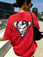 Women'S New Short-Sleeved T-Shirt, 100% T-Shirt Top, WB Brand Authorized "Joker" Joker Quinn Print Summer Breathable Top, Slim-Fit Women'S T-Shirt, Fashionable Women'S Clothing - Red