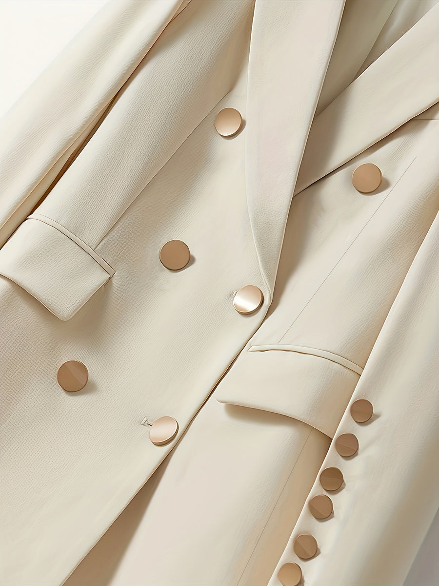 M8338-1 Solid Color Notched Lapel Double-Breasted Suit Jacket - Apricot