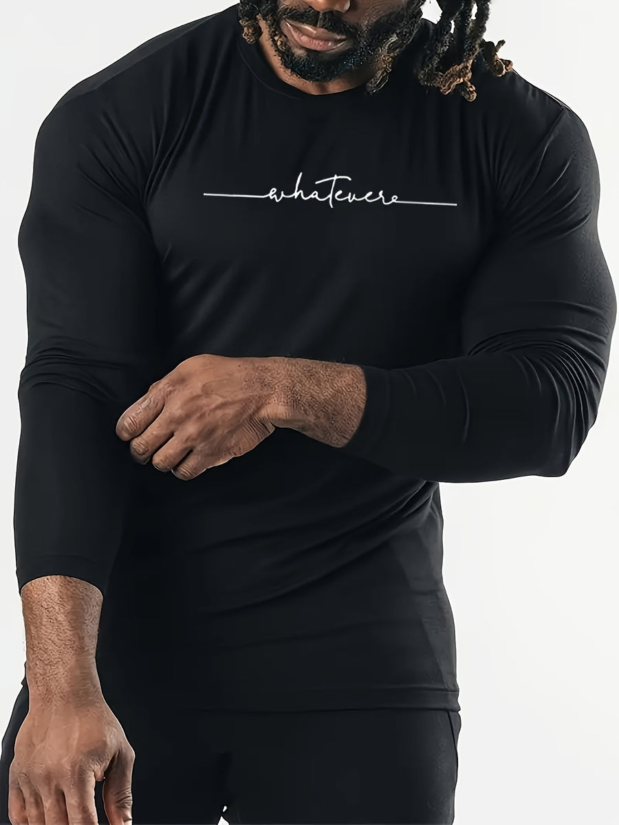 Men's Spring/Autumn Long-Sleeve Shirt T-Shirt - -Compatible Suitable for Casual & -Casual Wear, Round Neck -Fit Shirt, Machine Washable Non- Top for Daily Office, Semi-Formal Outfits (No Belt) - Black