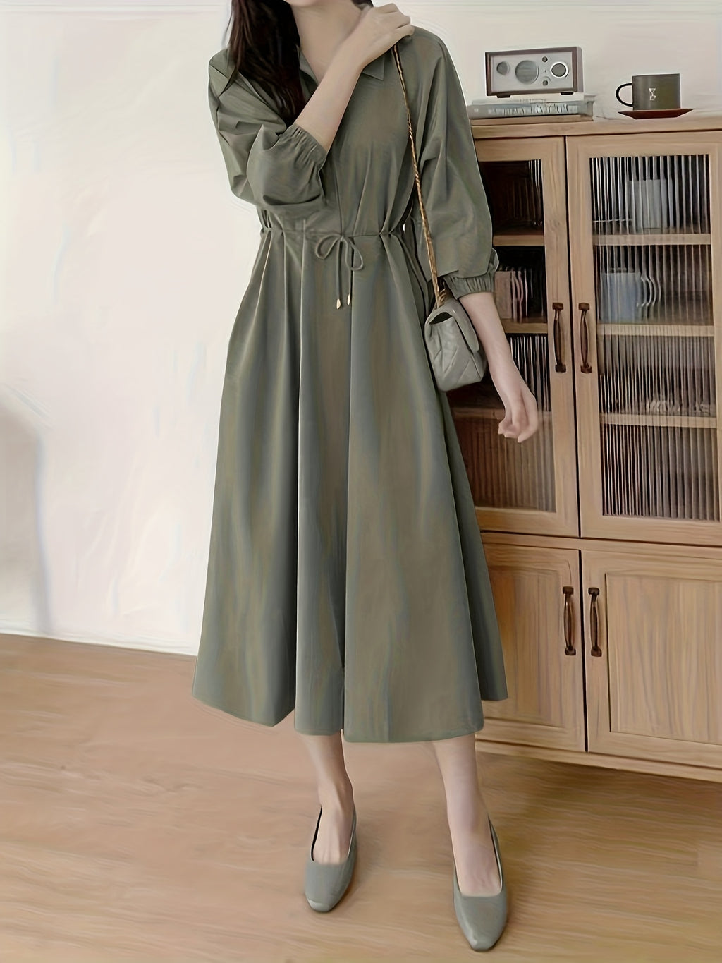 Lapel Tie Dress - fern green