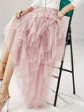 Classic Mesh Irregular Fairy Dress - Pink