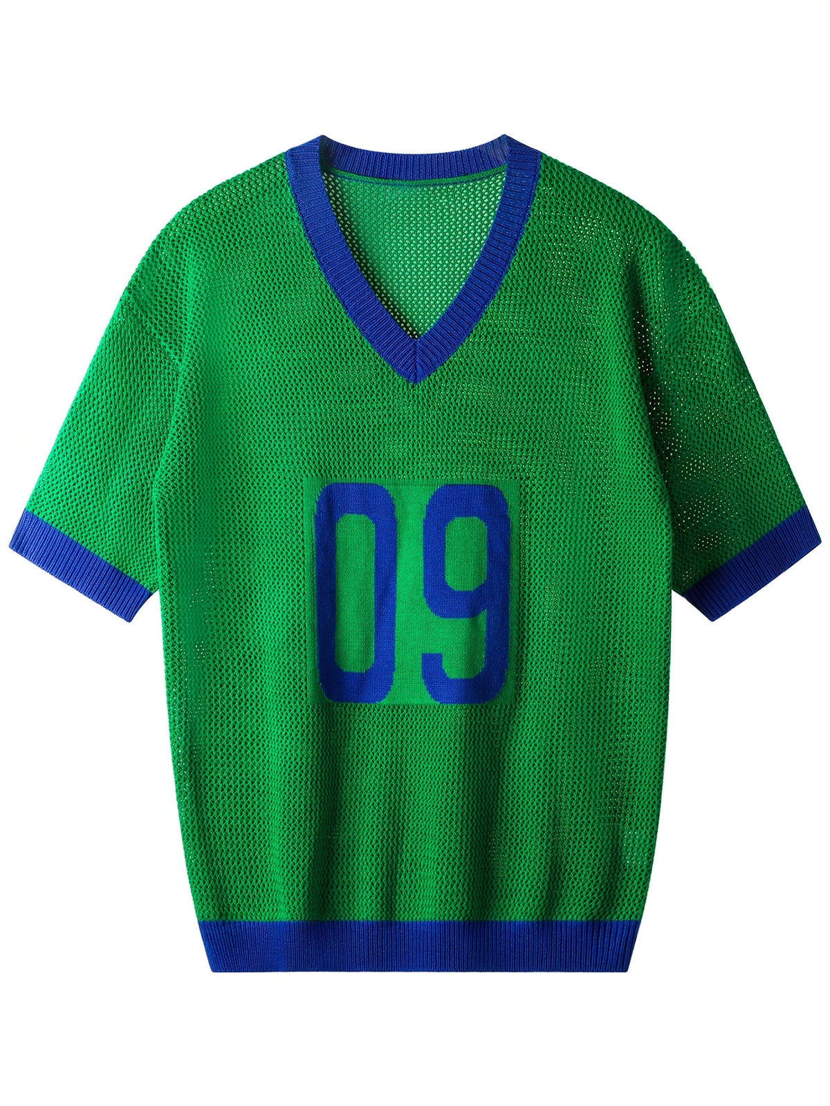 Spring Summer New Men'S Short Sleeve Hollow Loose Knit Pullover Top V-Neck Pullover Casual Outdoor Top - Green