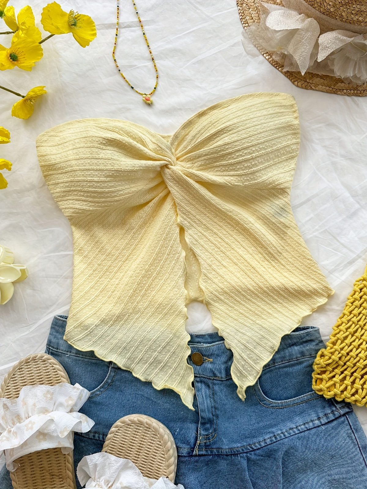 Vacation Style Mustard Yellow Textured Top - Yellow