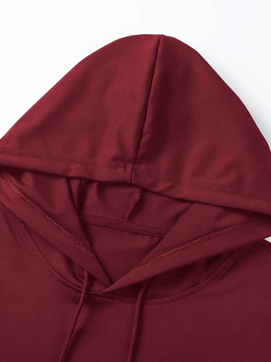 Men'S Casual Versatile Hooded Short-Sleeved T-Shirt, Lion Claw Mark Double-Sided Pattern, English Print - Burgundy