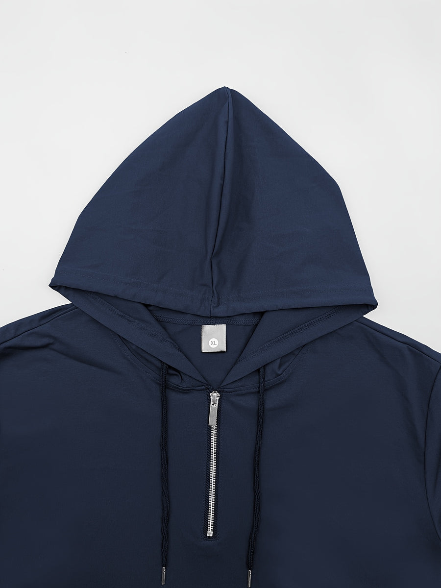 Pearson OBM Men's Casual Fashion Hooded Short Sleeve, Half-zipper Design, Drawstring Design, Soft and Comfortable Fabric, Durable and Practical, High-quality Men's Hoodies, Suitable for Casual Attire and Sports - Navy Color