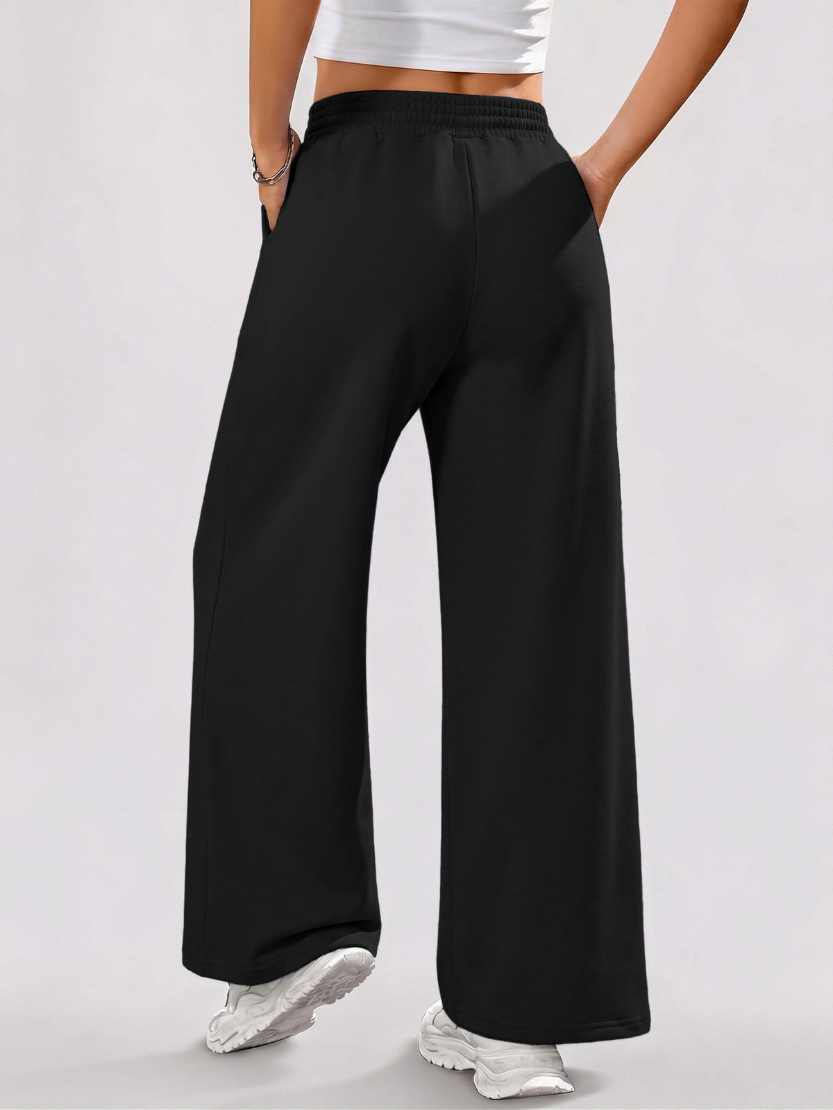 Women's High-Waist Wide-Leg Pants - Loose-Fit Trousers with Pockets, Straight-Leg Sweatpants Suitable for Spring Summer Fall, Casual Y Casual Attire, Machine Washable Wide-Leg for Workouts & Daily Outfits - Black