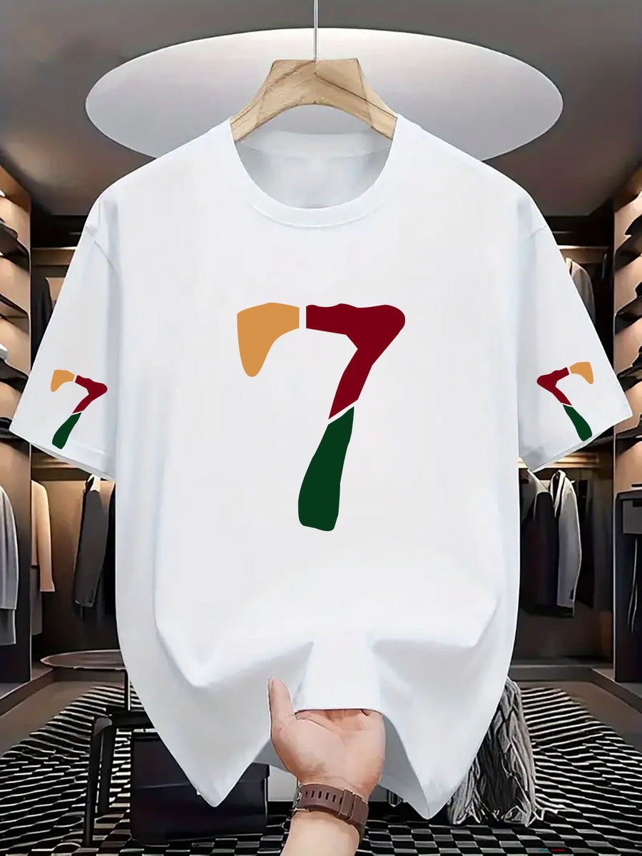 Men'S Casual Classic Sleeve Print T-Shirt with Text, Round Neck Comfortable Polyester Fabric, Stylish Streetwear for Daily Wear, Men'S Fashion - White