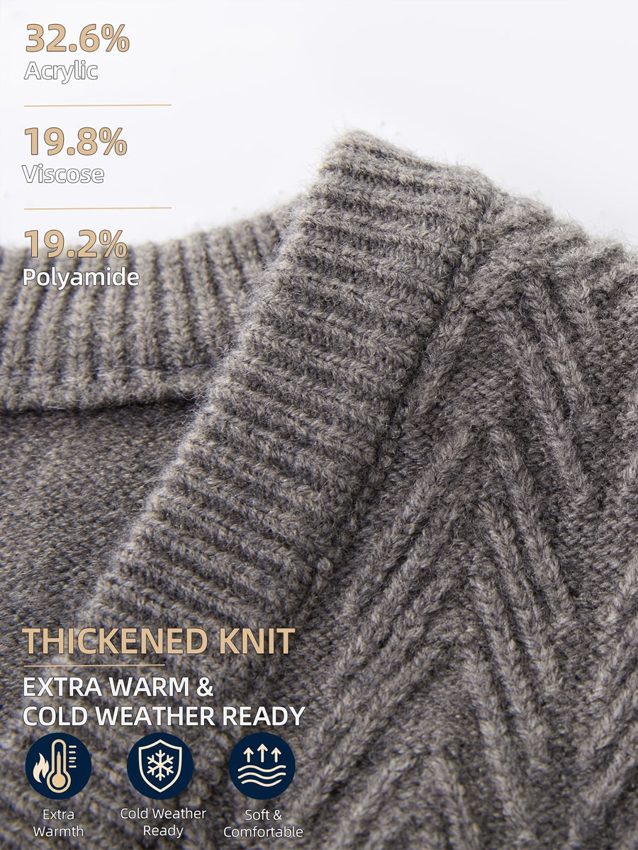 Men's Autumn & Winter Knitted Sweater Vest, Classic V-Neck with Raised Herringbone Texture, Thick & Warm, Timeless Refined Style for Work, Casual Wear, Outdoor Activities & Camping, Ideal Gift for Dad or Husband - Medium Gray
