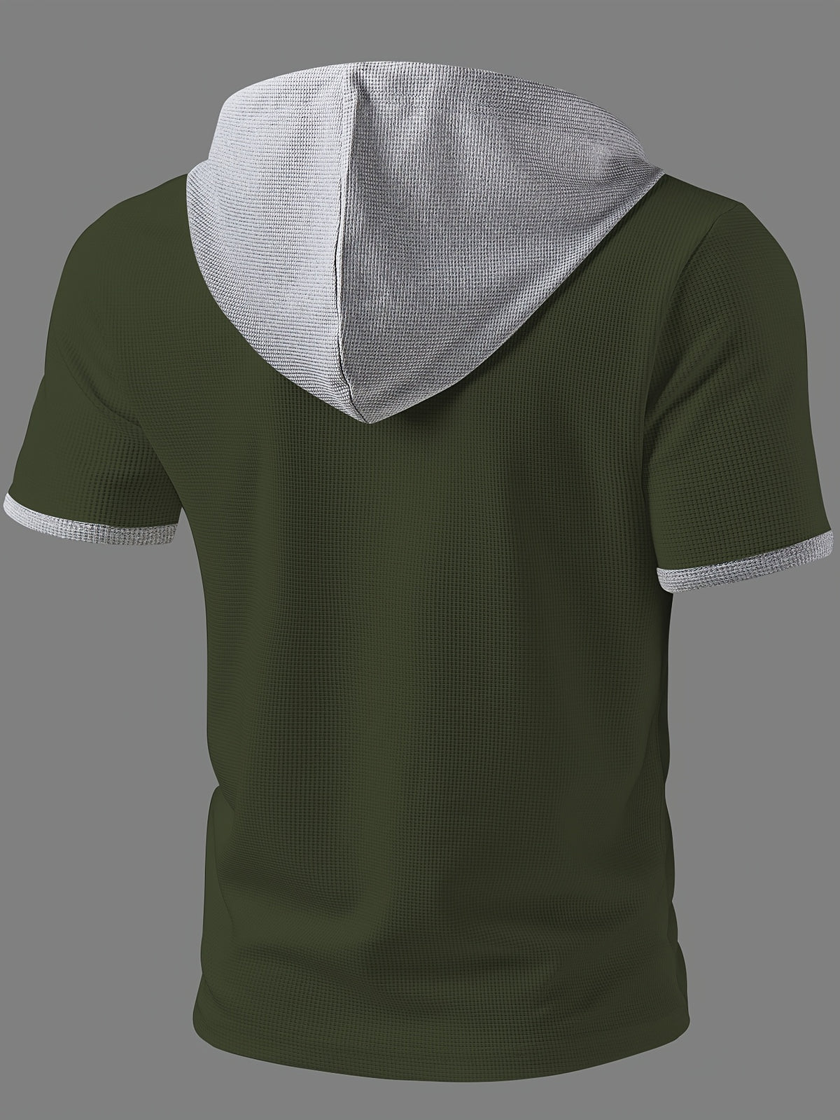 ROYALBOY Spring New Arrival: Hooded Short Sleeve with Dual-Color Waffle Knit Patchwork and Eyelet Drawstring Design. Versatile for Daily Wear, Fashionable Casual Style, Suitable for Gatherings and Parties. Machine Washable, Not Dry Cleanable - Green