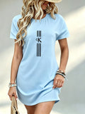 Printed Design - Not Textured, Casual, Women'S Dress, GK Letter Graphic Print, Daily Wear, Gift for Her - Sky Blue