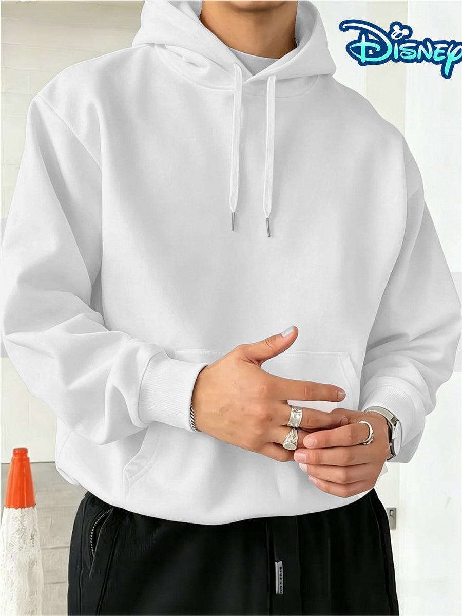 Disney, Fashionable and Trendy Multi-color Hoodie with a Ripped Paper Peek-a-boo Wink Mickey Mouse Pattern Print, Autumn and Winter Men's Loose Long-sleeved Hoodie, First Choice for Couples - White