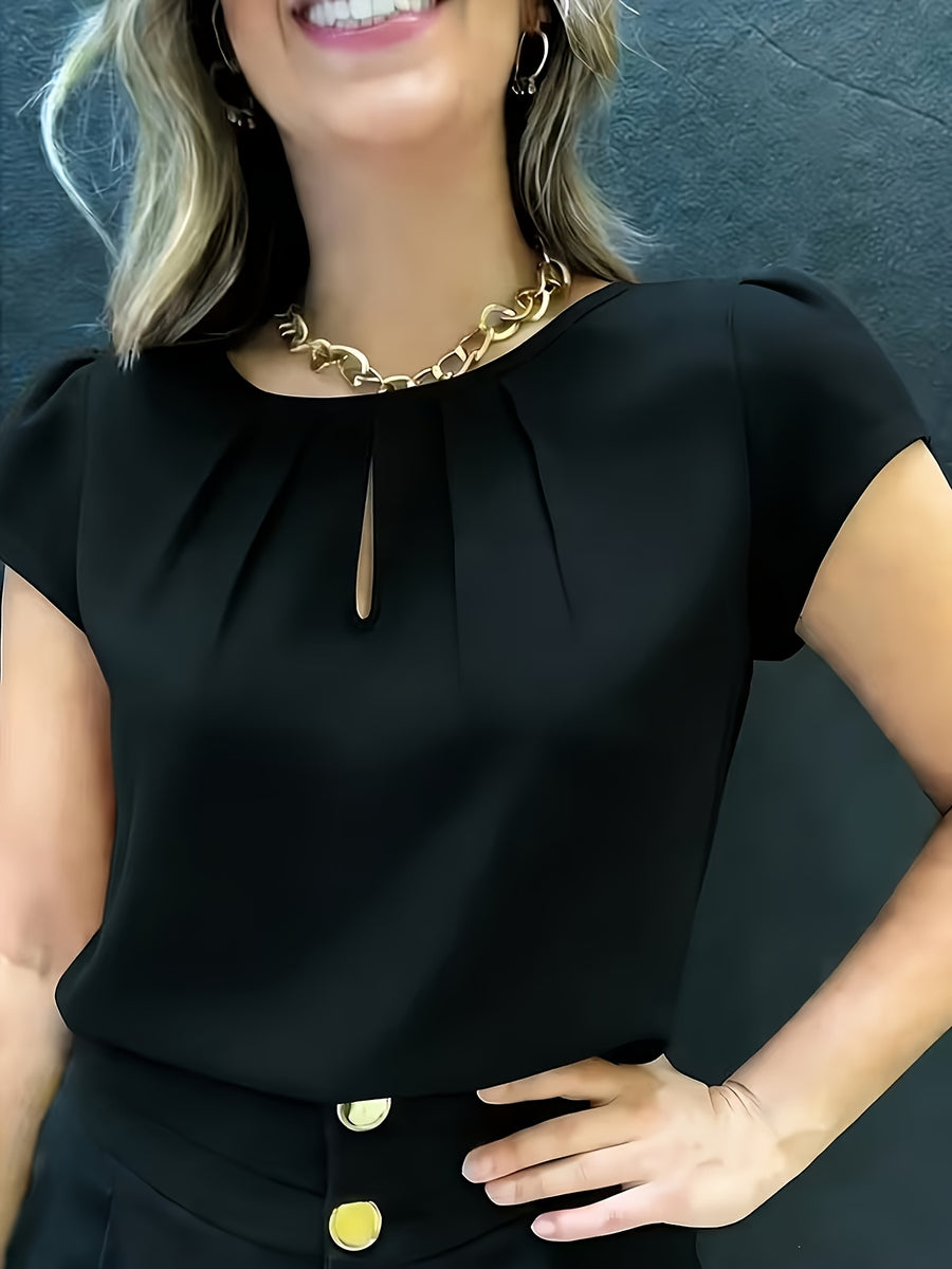 Elegant Fashion Solid Color Round Neck Top for Women - Black