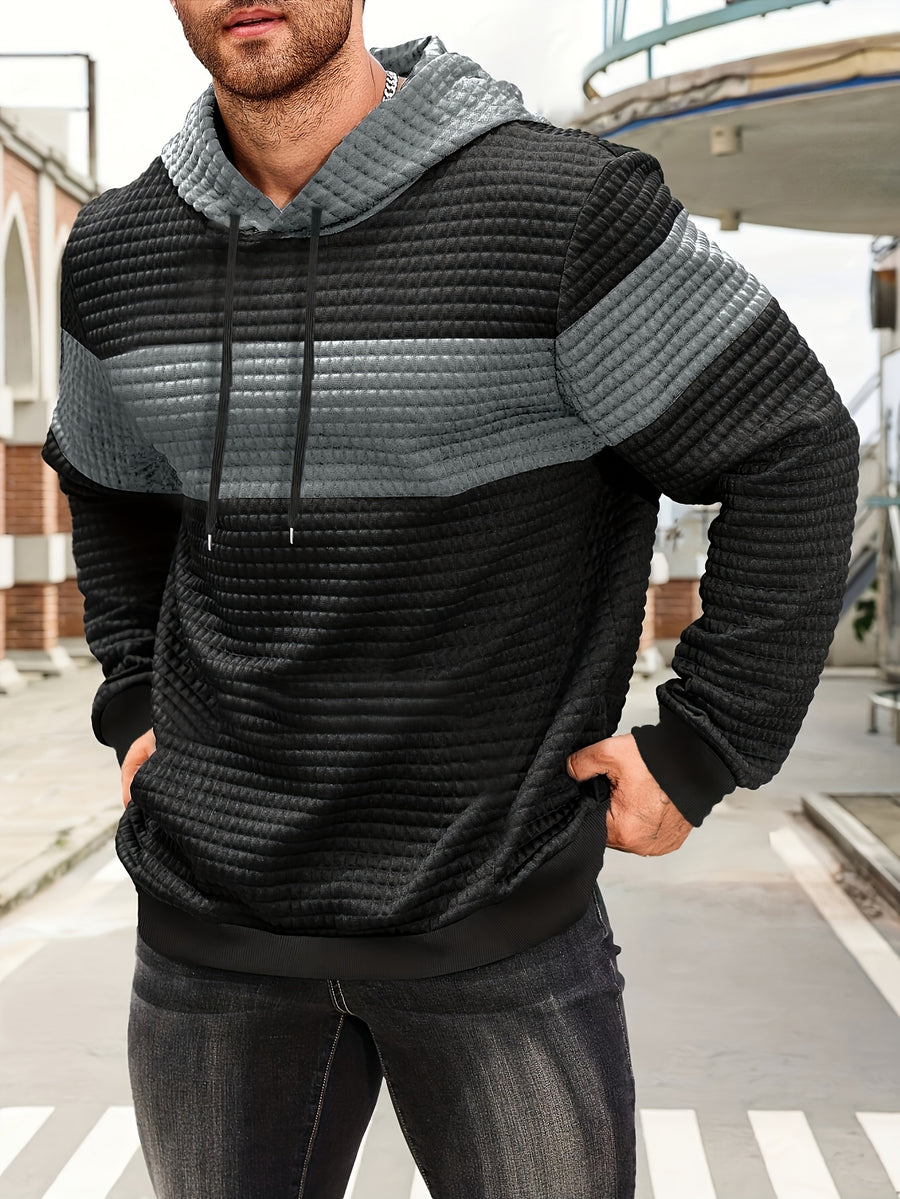 Color-Block Fashion Hoodie Sweatshirt Casual Versatile Men'S Pullover - Silvery Grey