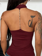 Women'S All-Season Halter Neck Sexy Y2K Style Women'S Clothing Draped Collar Slim Fit Backless Beaded Camisole Top [ZLLZ] - Red