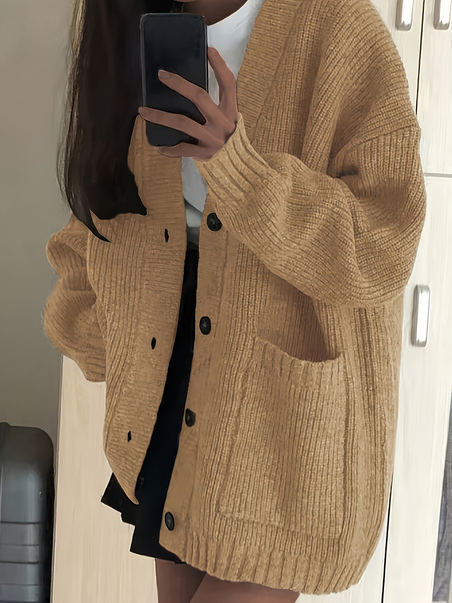 Casual V-Neck Single-Button Sweater Women'S Fall Winter Outerwear Top - ginger-colored