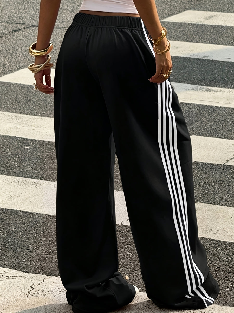 Women'S Contrast Color Casual Loose Joggers, Suitable for Back-To- And Daily Autumn/Winter Wear - Black/white