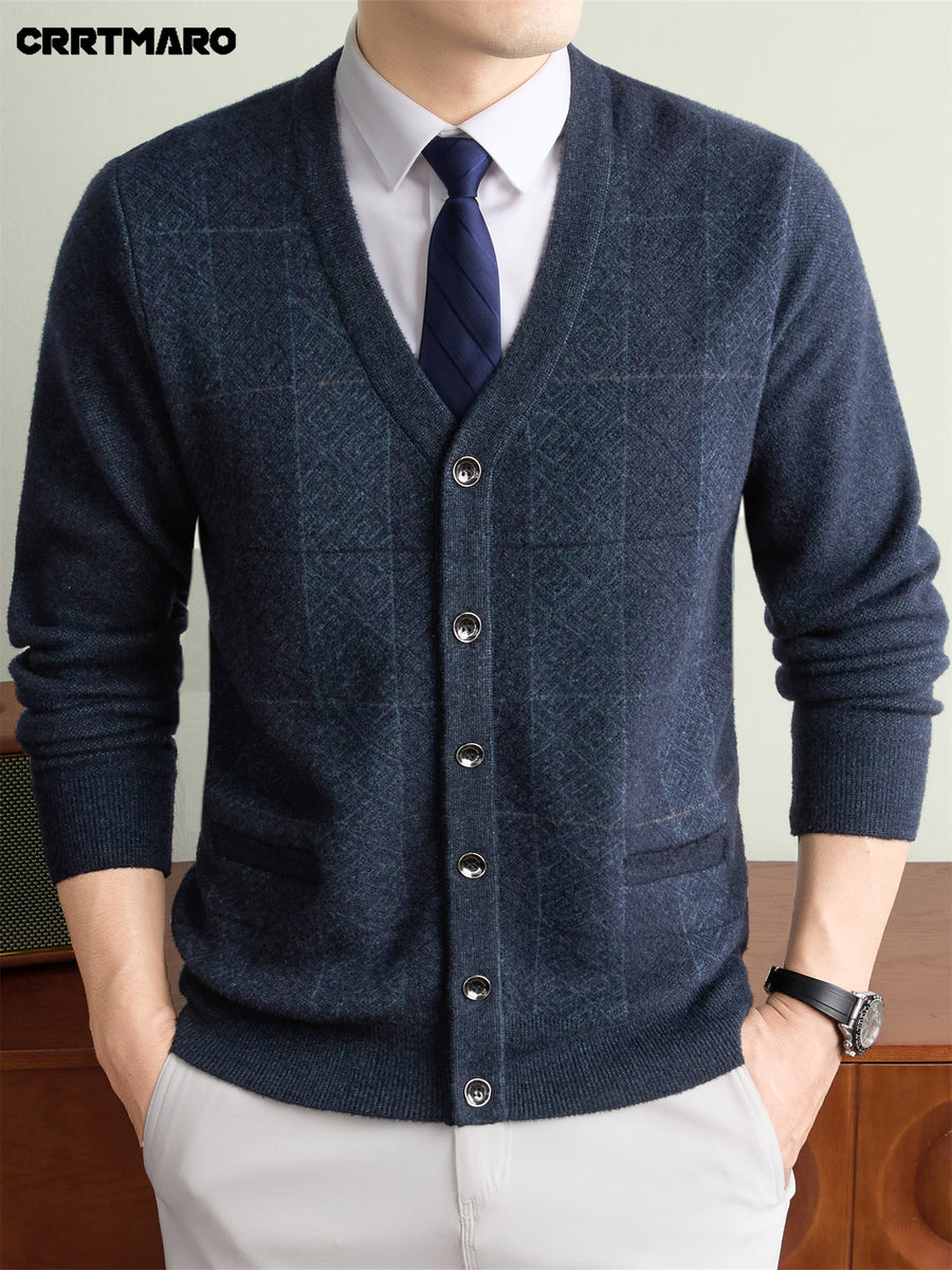 Men'S Thick V-Neck Knit Cardigan, Warm Casual Layering Top for Fall And Winter - Colorful Blue