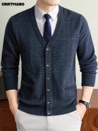 Men'S Thick V-Neck Knit Cardigan, Warm Casual Layering Top for Fall And Winter - Colorful Blue