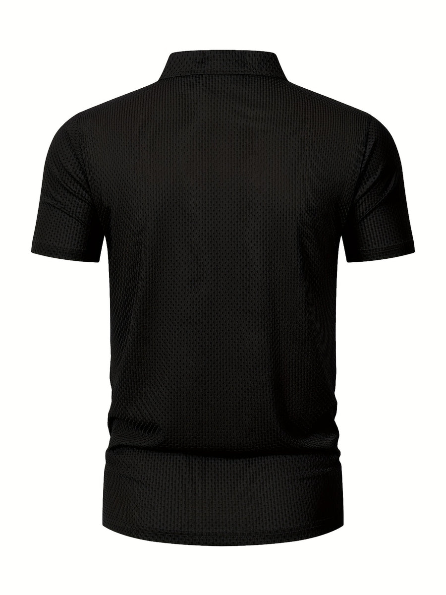 Summer Shirt, Breathable Daily Wear Quick- Fabric Business Casual Short Sleeve with Collar and Button Details, Comfortable and Breathable Micro-Texture Shirt for Casual Attire - Black