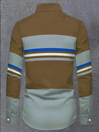 Men'S Color-Block Striped Long Sleeve Shirt, Casual Patchwork Design Fashion Men'S Top - Mixed Color 2