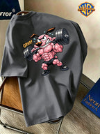 Warner Bros. Official Licensed Cool Cartoon Cowardly Dog Print Short-Sleeve T-Shirt, Men's Pure Breathable Spring/Summer Top, Versatile Casual Style, Soft and Skin-Friendly, Breathable and Comfortable, Suitable for Outdoor Wear, Fitness, and Other - Dark Gray