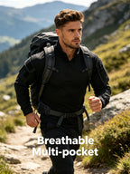 Outdoor Tactical Long-Sleeve Frog Suit Spring Autumn Men'S Stand-Collar Patchwork Elastic Breathable Top Thin Mountaineering Hiking Training Uniform - Black