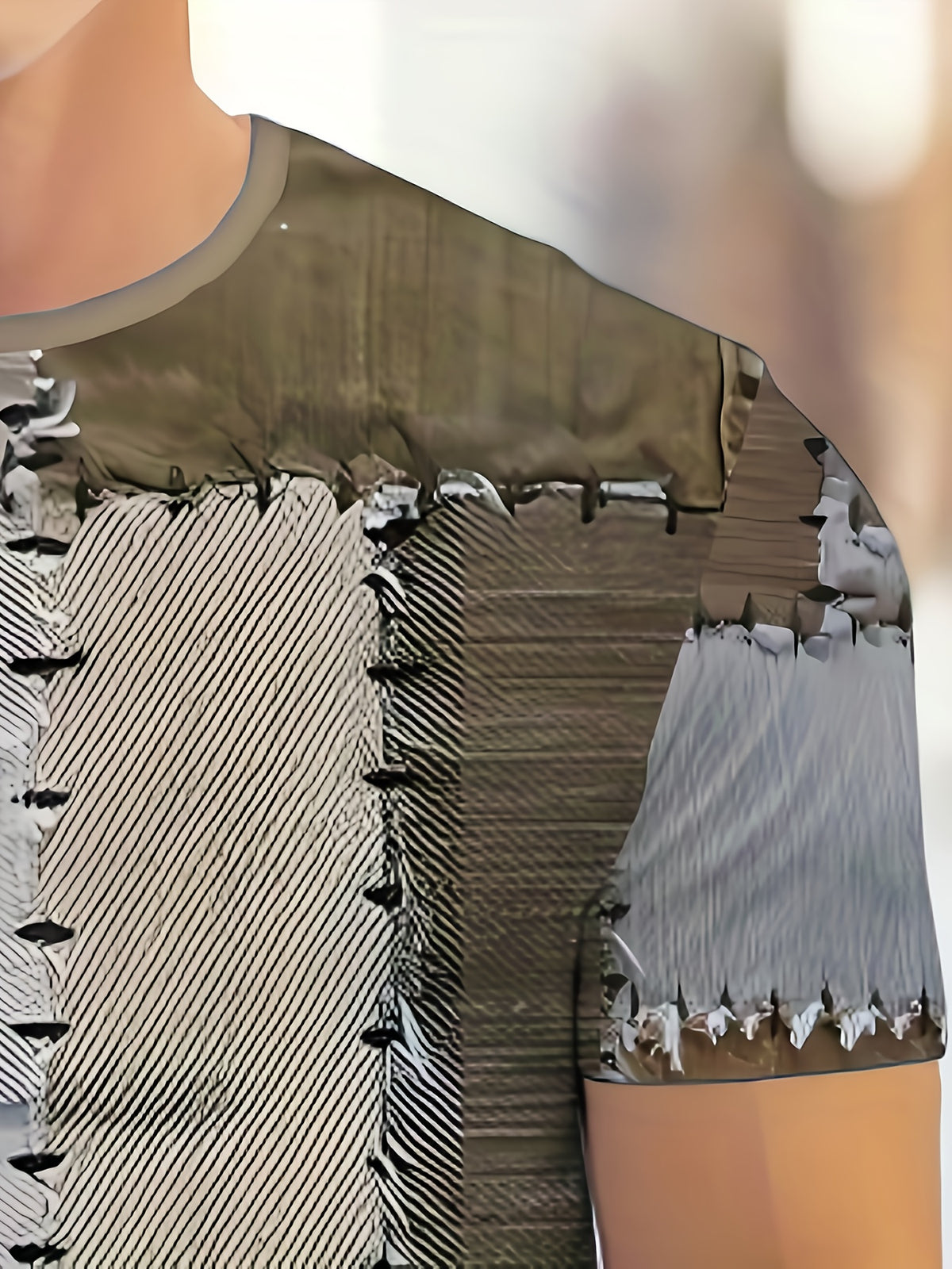 Men's Summer 3D Digital Print Street Style T-Shirt - Regular Fit Crew Neck Patchwork Design, Breathable Fabric Suitable for Casual and Sportswear, Machine Washable, Fashionable Pattern Top, Textured Shirt - Mixed Color 2