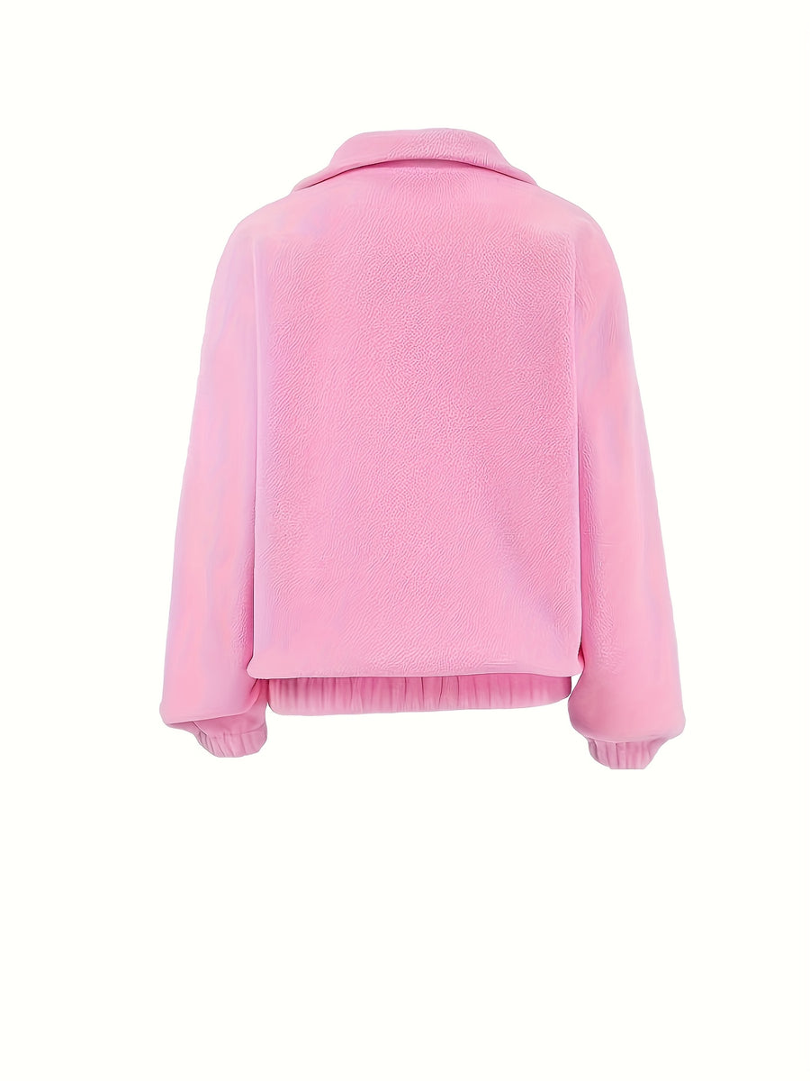 Women's Half-Zip Sweatshirt, Autumn/Winter Warm Stand Collar Top, Ladies' Long Sleeve Elegant Solid Color Lapel Sweatshirt, Comfortable Clothing for Home and Outings, Gavin - Pink Color