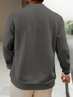 Men's New Autumn/Winter Jacquard Two-Button Casual Crew Neck Sweatshirt - Dark Gray