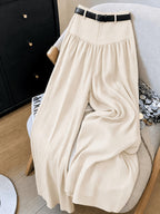 3116#YYTT+ Solid Color Women's Elegant Flowy Wide-Leg Pants, Commuter Style. Suitable for Work and Casual Wear. Belt Not Included - Apricot