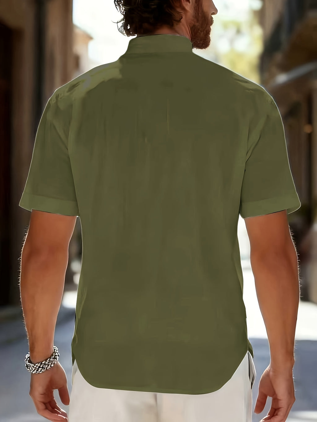 Men'S Stylish Polo Collar Linen Breathable Comfortable Casual Short-Sleeve Shirt - fern green
