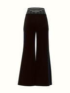 Fashionable Solid Color Cross-Over Transparent Mesh Patch High-Waist Pants - Black