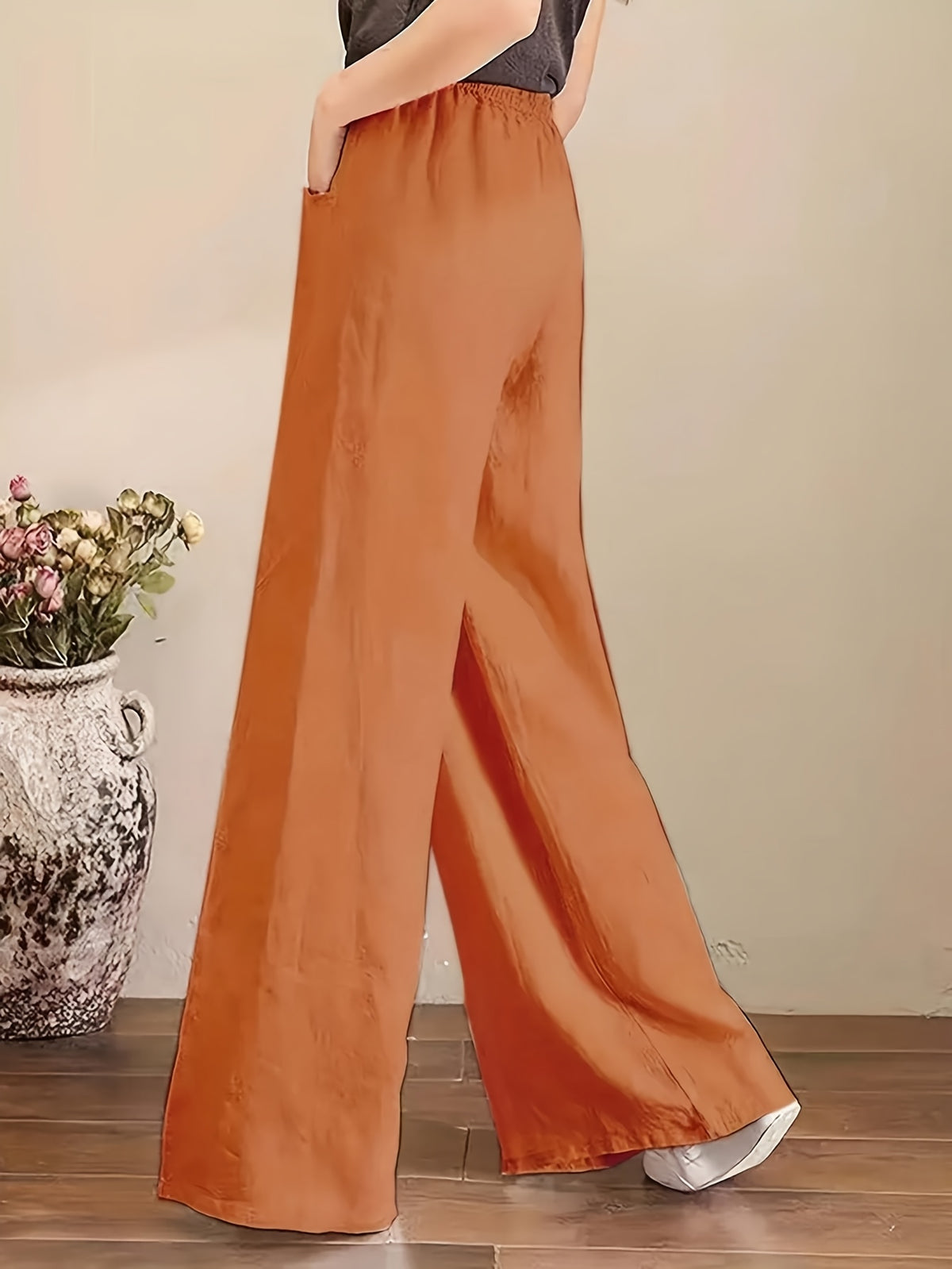 Women'S Casual Straight Leg Wide Leg Thin Trousers - Orange
