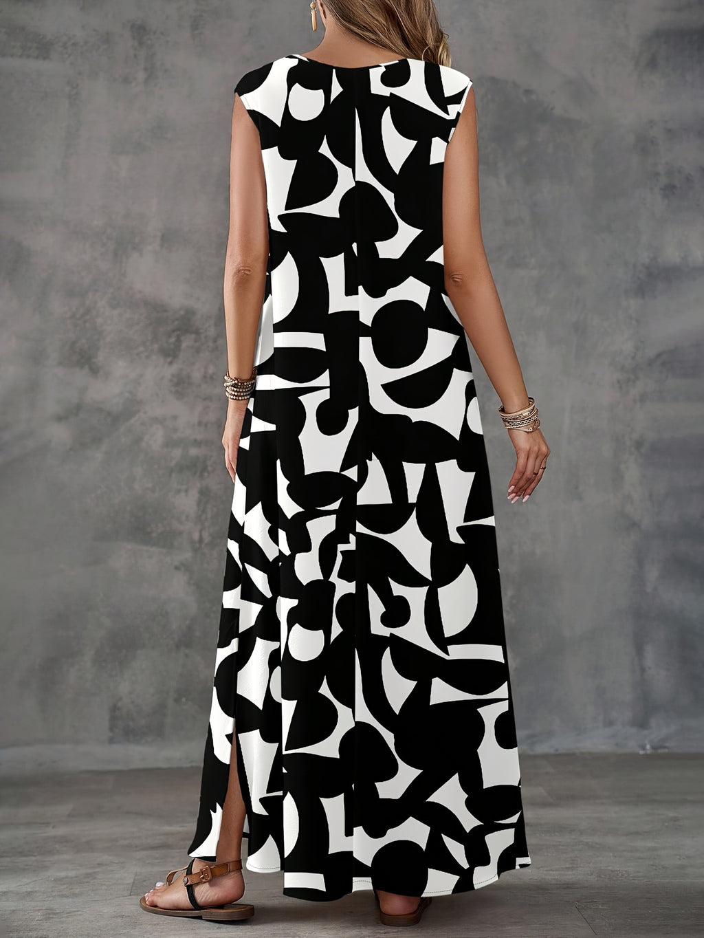 Women's Casual Minimalist Geometric Print Dress, Suitable for Spring/Summer Vacation Wear, Summer Dress - White