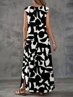 Women's Casual Minimalist Geometric Print Dress, Suitable for Spring/Summer Vacation Wear, Summer Dress - White
