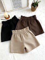 Fashionable Loose-Fit Versatile Shorts Set for Home or Outdoors, Comfortable Wide-Leg Women's Shorts, 3pcs Set - Apricot+Black+Brown