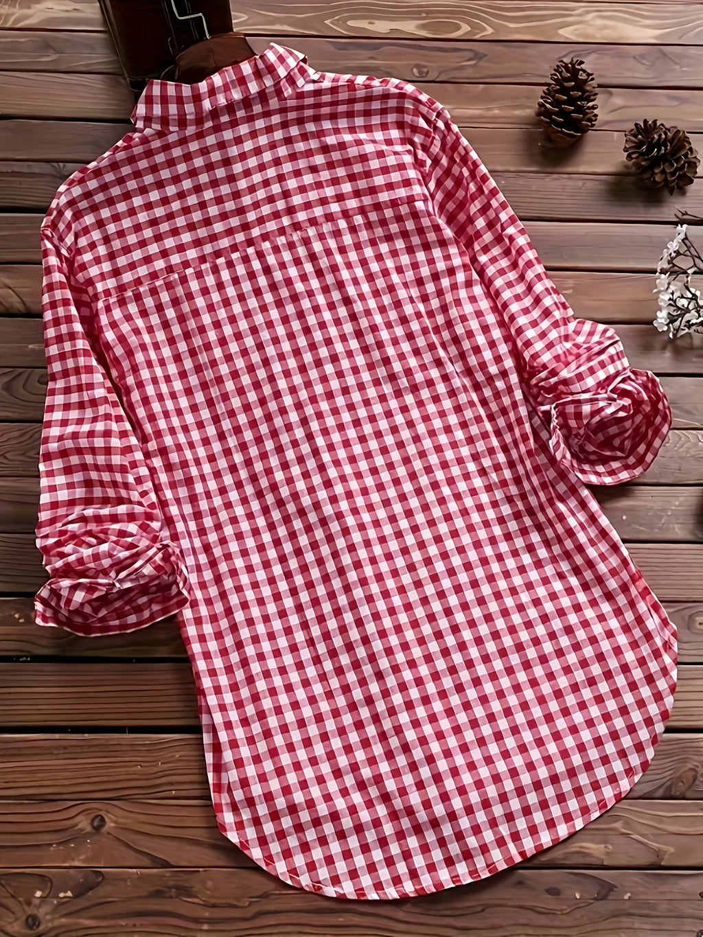 Women'S Spring Summer Casual Retro Commuter Long Sleeve Plaid Shirt - Red