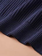Men Mock Neck Short Sleeve Knit Sweater, Thick Warm Knit Top for Spring Autumn Winter, Wearable Alone Or As Undershirt. Soft Premium Skin-Touch Fabric, Fine Vertical Rib Design to Slim Your Figure for Fashionable Handsome Styling - Navy Color