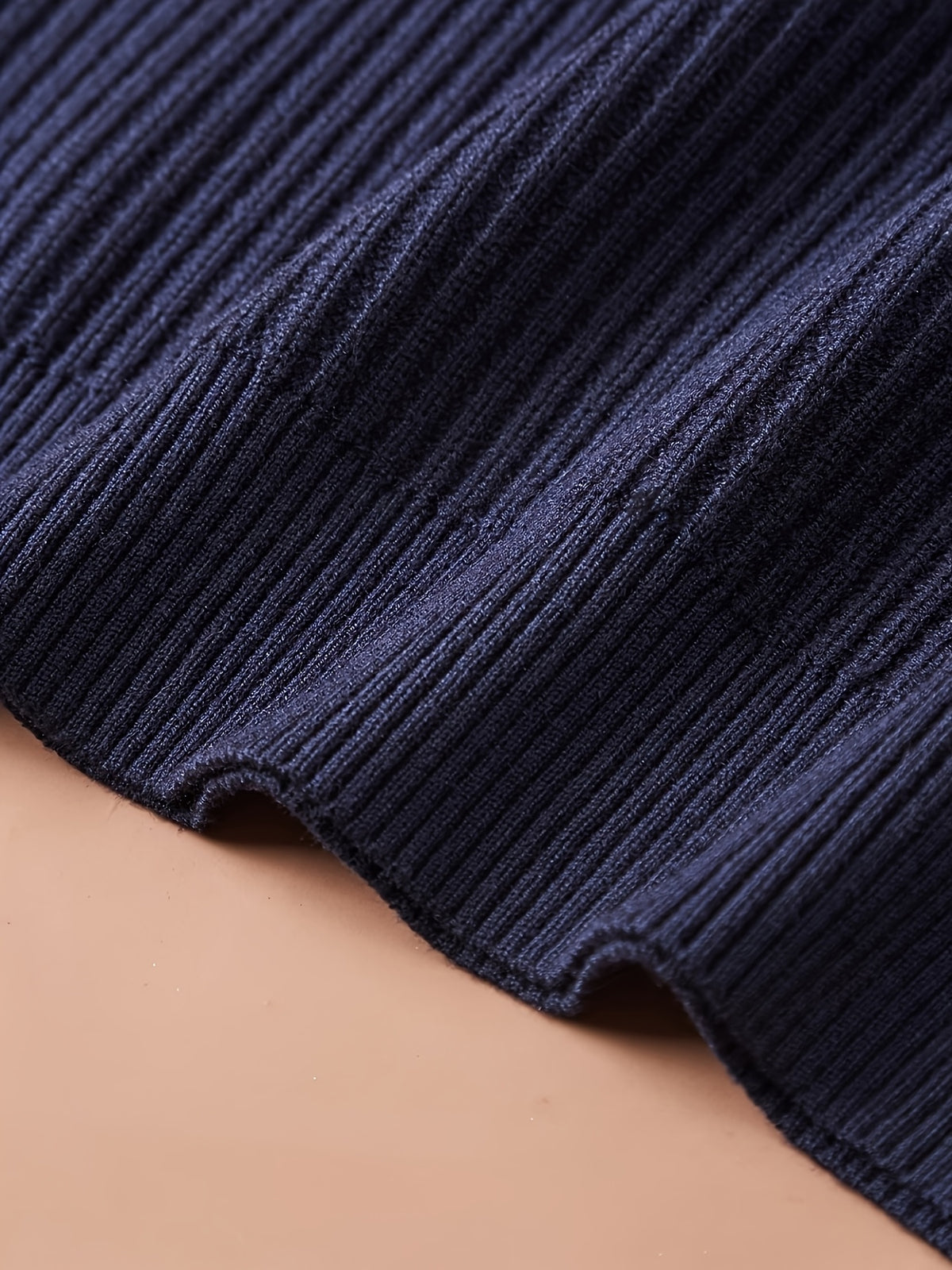 Men Mock Neck Short Sleeve Knit Sweater, Thick Warm Knit Top for Spring Autumn Winter, Wearable Alone Or As Undershirt. Soft Premium Skin-Touch Fabric, Fine Vertical Rib Design to Slim Your Figure for Fashionable Handsome Styling - Navy Color
