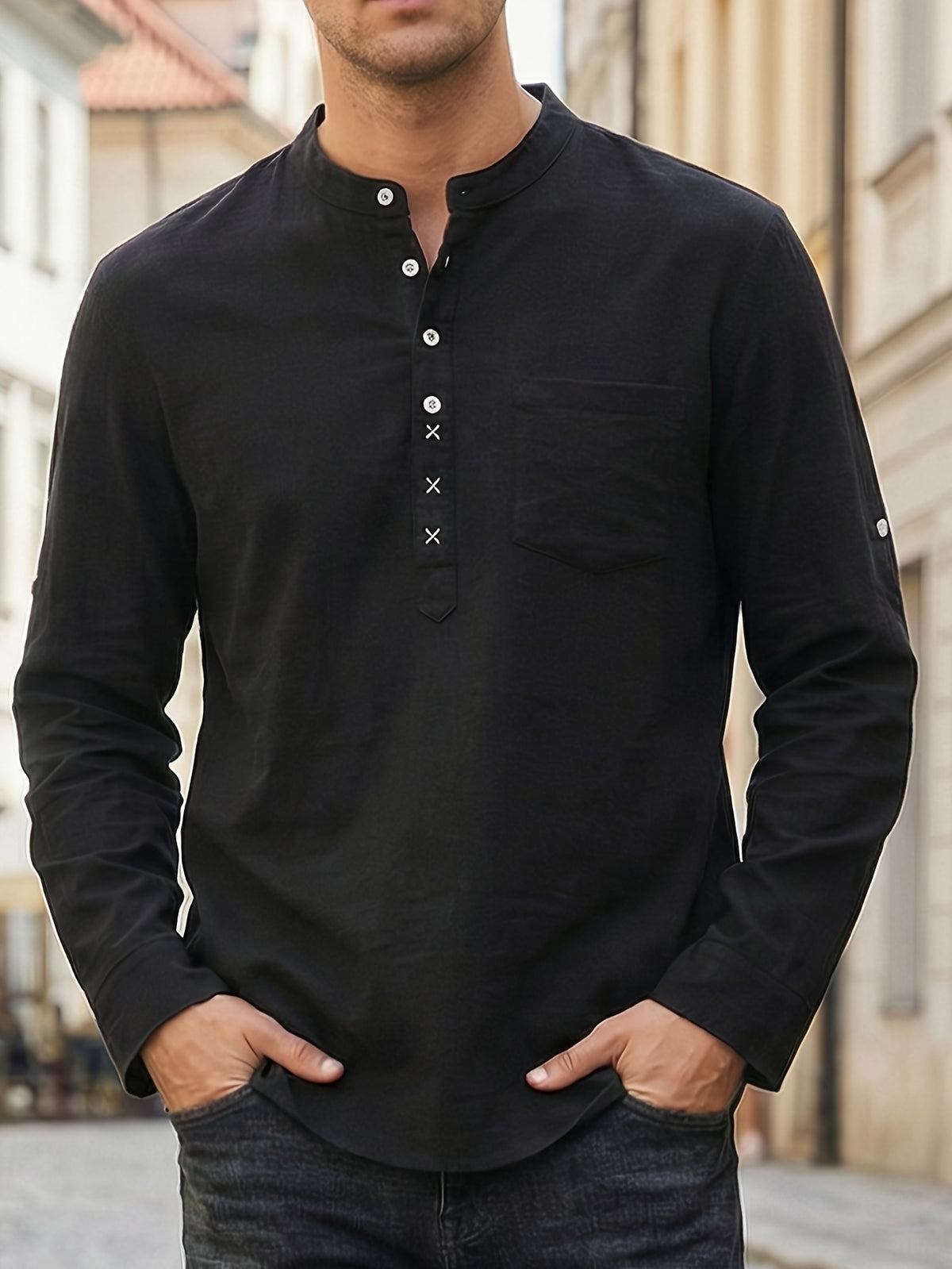Men'S Four Seasons Casual Long Sleeve Shirt - Ink Black
