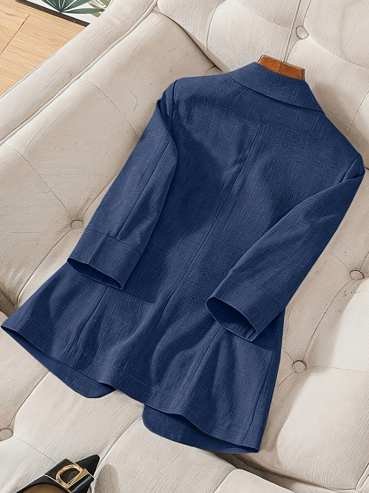 Women's Casual Work Jacket with Pockets for Summer - Blue Navy