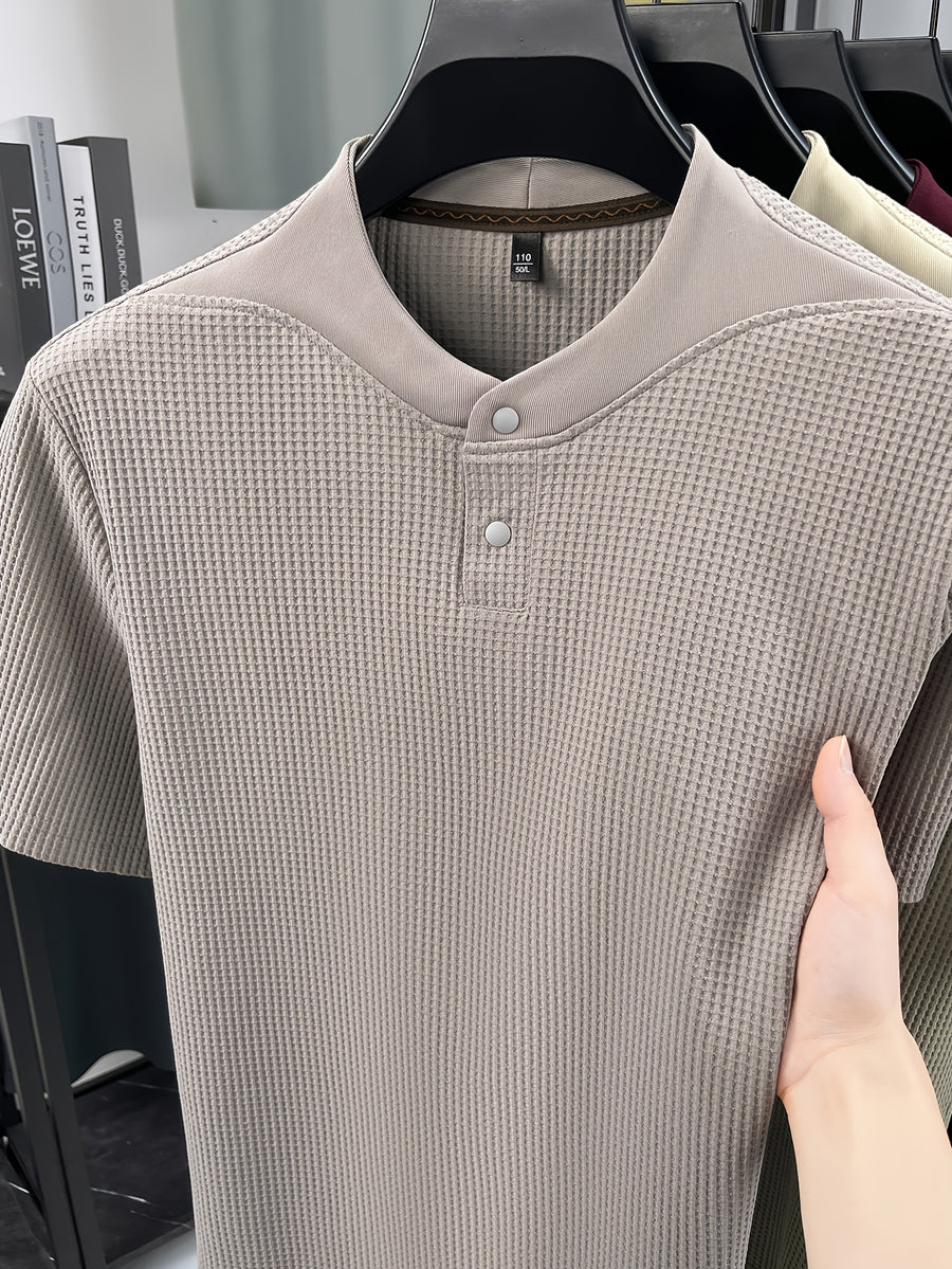 New Summer Style Men's Short-Sleeve Polo T-Shirt with Small V-Neck and Two-Button Placket, Fashionable and Versatile Sporty Casual Men's Apparel, Skin-Friendly, Comfortable, Stylish, Slimming, and Breathable, HF66180 - Gray Purple