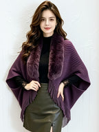 Women'S Cardigan, Autumn Winter Fashion Faux Tassel Cape Scarf Jacket - Lightweight Warm Outerwear for Parties, Office, Casual Wear - Elegant Autumnal Accessory, Trendy Scarf, Office Essential, Holiday Gift - Purple