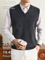 Men'S Knit Vest Sweater for Autumn And Winter, Classic V-Neck Striped Design, Easy Elegant Old Money Style Warm And Cold-Resistant, Suitable for Daily Commute, Office, Outdoor Leisure, Sports, Hiking, Camping, Holiday Gift for Father Or Husband - Dark Gray