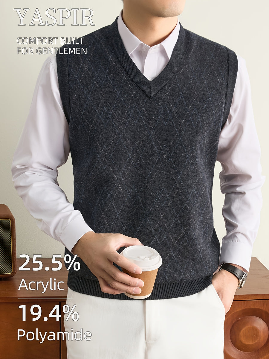 Men'S Knit Vest Sweater for Autumn And Winter, Classic V-Neck Striped Design, Easy Elegant Old Money Style Warm And Cold-Resistant, Suitable for Daily Commute, Office, Outdoor Leisure, Sports, Hiking, Camping, Holiday Gift for Father Or Husband - Dark Gray