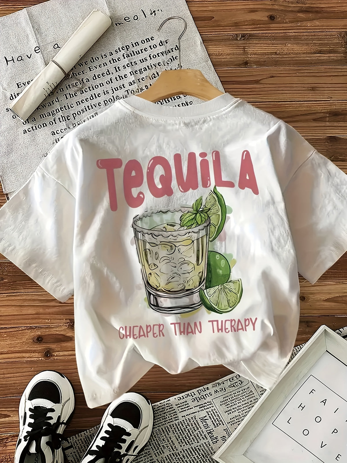 Graphic Print T-Shirt, Summer And Spring Short Sleeve Round Neck Casual Top Women'S Clothing - White