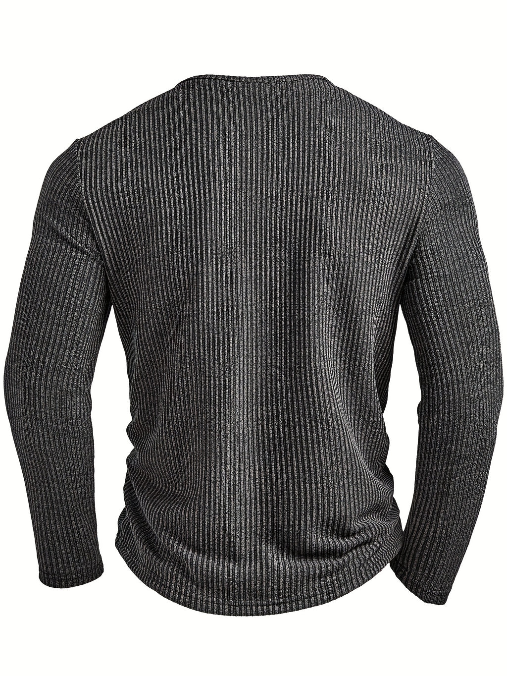 Men's Fashion Top, Autumn/Winter Casual Textured Ribbed Fabric Crew Neck Single-Breasted Long Sleeve Men's Henley Shirt - Dark Gray