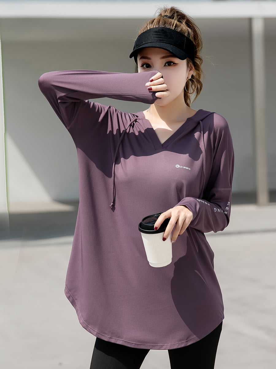 Plus Size, 1pc Women's Fashion Pullover Hoodie, Casual Plus-Size T-Shirt, Swear, Loose Cover-Up Shirt for, Long Sleeve, Conceals Figure - Purple