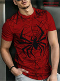 Men'S Casual T-Shirt, Red Base with Black Spider Web And Big Spider Pattern, Trendy Street Style Tee for Daily Outfits, Individual Summer Top [Print Design - No Texture], Breathable, Pockets, Regular Fit, Crew Neck, Short Sleeve - Mixed colors