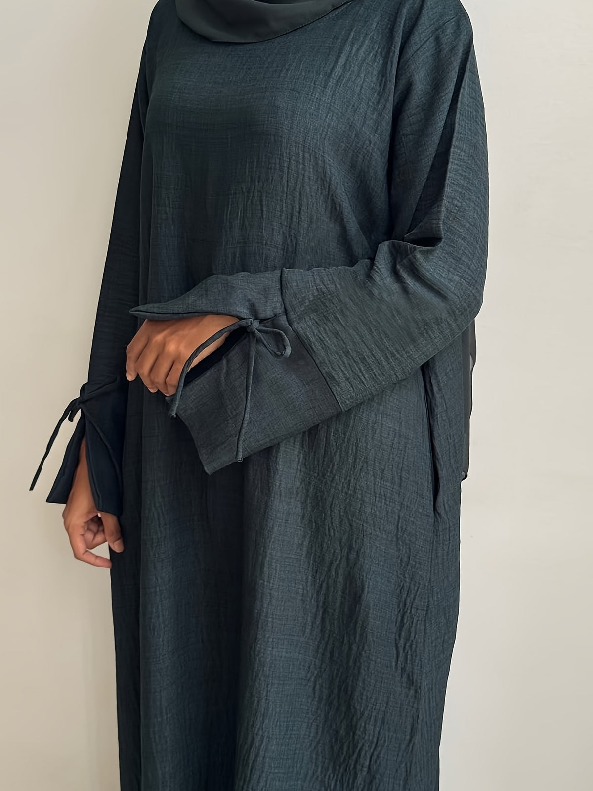 1pc Headless Scarf: Elegant Cuff Drawstring, Comfortable and Casual Solid Color, Suitable for Outdoor Travel and Daily Wear. Loose Women's Abaya Dress. Abayas for Women, Muslim, Women's Long Dresses, Oriental Arabic Robe, Abaya Dress - Dark Gray